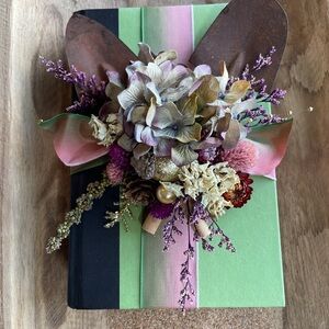 Hand Crafted Floral Book Decor - Green, Pink, Brown